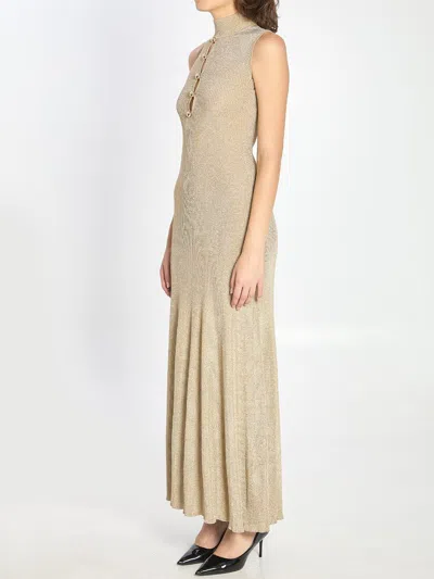 Self-portrait Womens Gold Sleeveless Buttoned Lurex Knit Maxi Dress In Gold