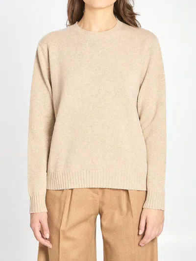 Max Mara Crew Neck Sweater In Cashmere In Neutral