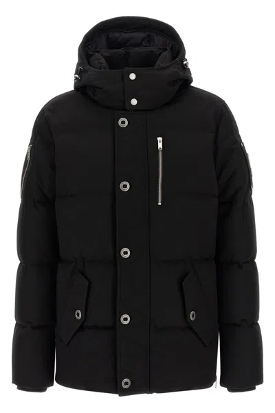 Moose Knuckles Forrestville Black Down Jacket With Fixed Hood And Logo Patch On The Sleeve In Cotton Blend Man In Black