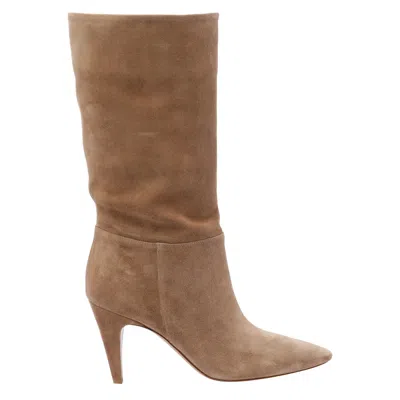 Gianvito Rossi Pointed Toe Suede Finish Ankle Boots In Brown
