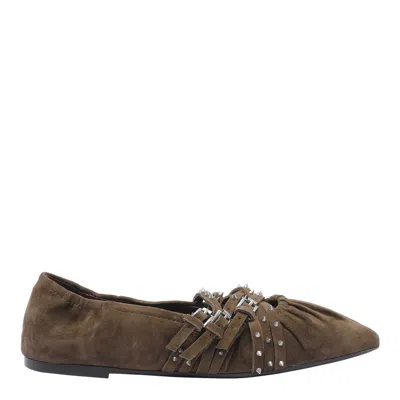 Ash Brendah Pointed-toe Buckle Ballet Flats In Brown