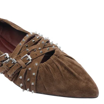 Ash Brendah Pointed-toe Buckle Ballet Flats In Brown