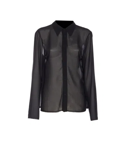 Mm6 Maison Margiela Sheer Fabric Button-down Shirt With Regular Collar In Black