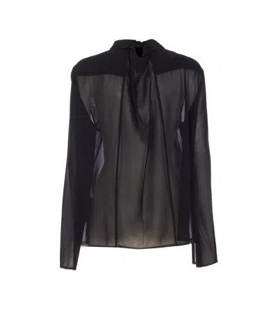 Mm6 Maison Margiela Sheer Fabric Button-down Shirt With Regular Collar In Black