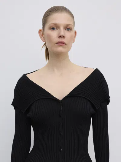 House Of Dagmar Ribbed Merino Cardigan In Black