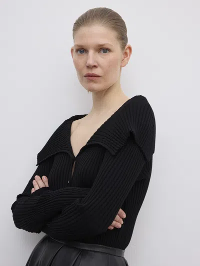 House Of Dagmar Ribbed Merino Cardigan In Black