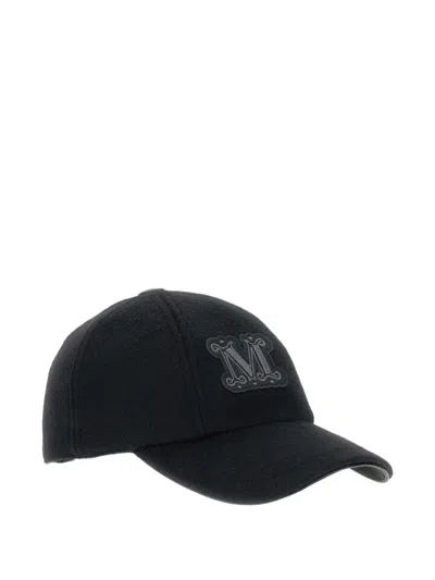 Max Mara Logo-patch Wool Cap In Black