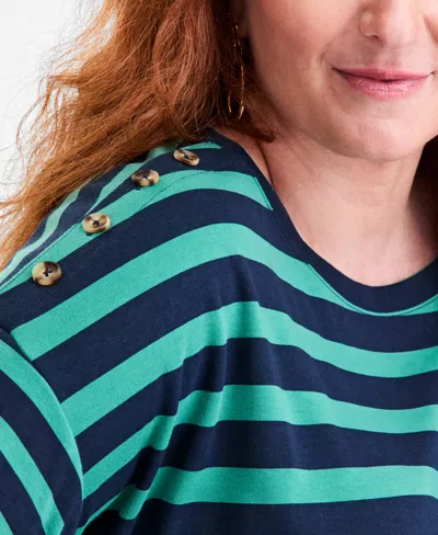 Style & Co Plus Size Button-trim Striped Knit Top, Macy's Exclusive In Green