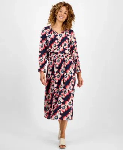 Jm Collection Womens Petunia Jaquard Blouse Pull On Skirt In Blue