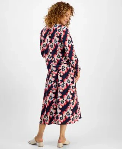 Jm Collection Womens Petunia Jaquard Blouse Pull On Skirt In Blue