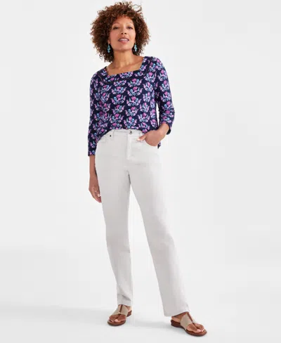 Style & Co Petite High Rise Natural Straight-leg Jeans, Created For Macy's In White