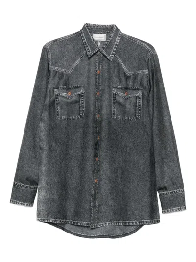 Pierre-louis Mascia Pierre Louis Mascia Denim Print Silk Shirt In Gray