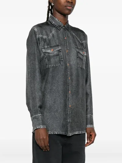 Pierre-louis Mascia Pierre Louis Mascia Denim Print Silk Shirt In Gray
