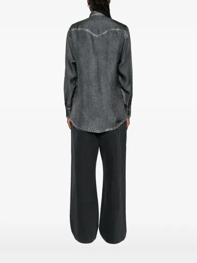 Pierre-louis Mascia Pierre Louis Mascia Denim Print Silk Shirt In Gray