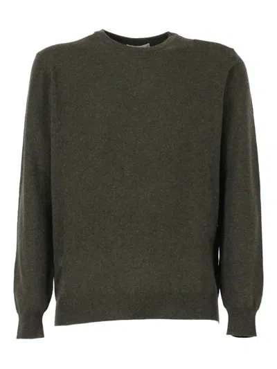 Kangra Cashmere Basic Crew Neck Sweater With Alcantara Patches In Green