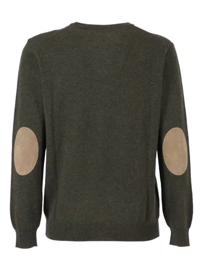 Kangra Cashmere Basic Crew Neck Sweater With Alcantara Patches In Green