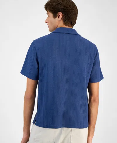 Sun + Stone Men's Textured Chevron Knit Short Sleeve Button-front Camp Shirt, Created For Macy's In Blue