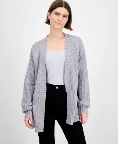 Hippie Rose Juniors' Open-front Pointelle-knit Cardigan In Gray