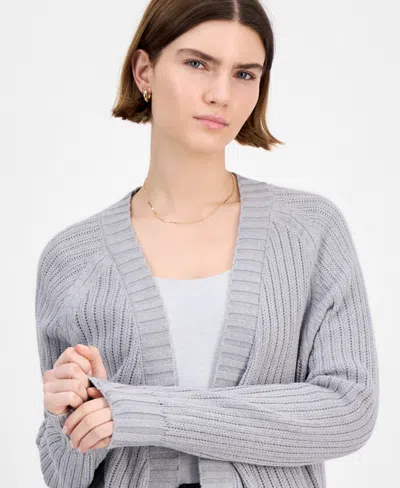 Hippie Rose Juniors' Open-front Pointelle-knit Cardigan In Gray