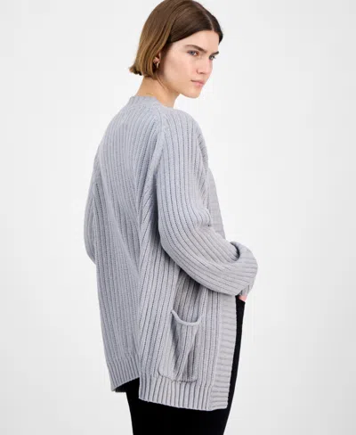 Hippie Rose Juniors' Open-front Pointelle-knit Cardigan In Gray