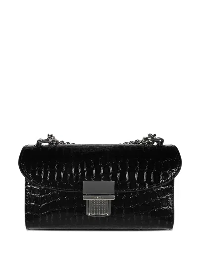 Msgm Crocodile-effect Chain Cross Body Bag In Black