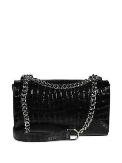 Msgm Crocodile-effect Chain Cross Body Bag In Black