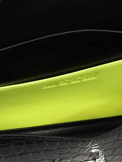 Msgm Crocodile-effect Chain Cross Body Bag In Black