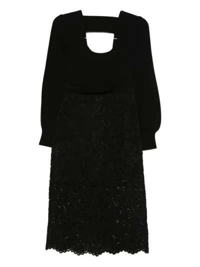 Twinset Robe Midi En Maille Et Dentelle In Black