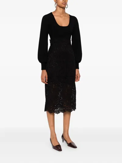 Twinset Robe Midi En Maille Et Dentelle In Black