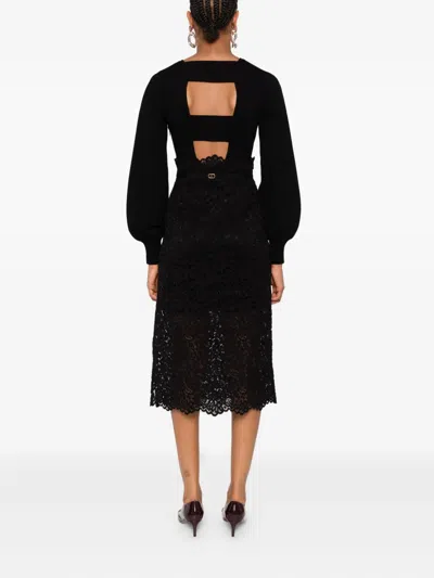 Twinset Robe Midi En Maille Et Dentelle In Black