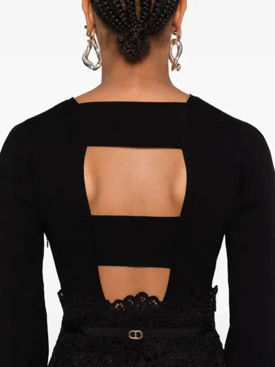 Twinset Robe Midi En Maille Et Dentelle In Black