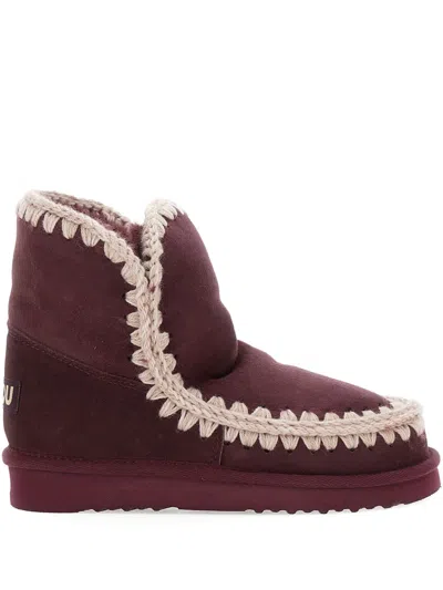 Mou Eskimo 18 Low Heels Ankle Boots In Bordeaux Suede In Burgundy