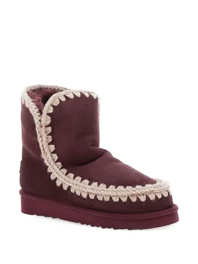 Mou Eskimo 18 Low Heels Ankle Boots In Bordeaux Suede In Burgundy