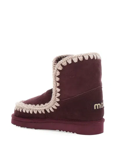 Mou Eskimo 18 Low Heels Ankle Boots In Bordeaux Suede In Burgundy