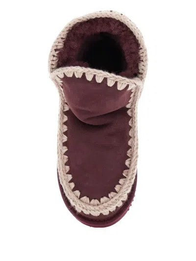 Mou Eskimo 18 Low Heels Ankle Boots In Bordeaux Suede In Burgundy