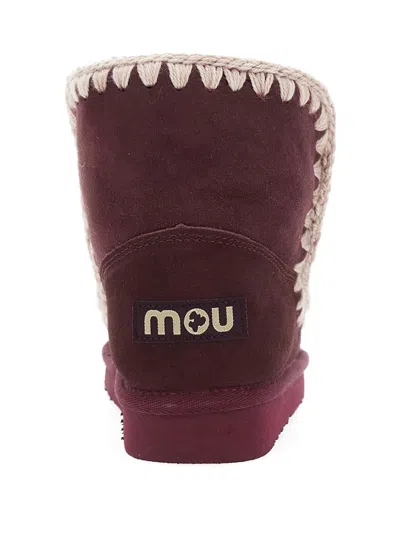 Mou Eskimo 18 Low Heels Ankle Boots In Bordeaux Suede In Burgundy