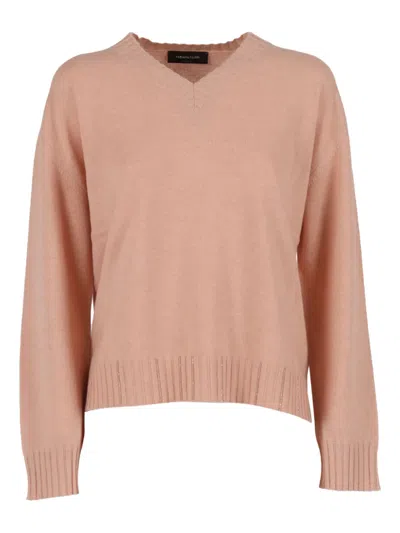 Fabiana Filippi Platinum V Neck Sweater With Filo Diamante Trim Detail In Pink
