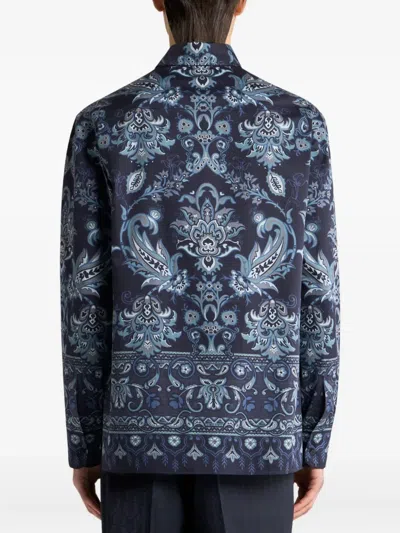 Etro Printed Cotton Shirt In Blue