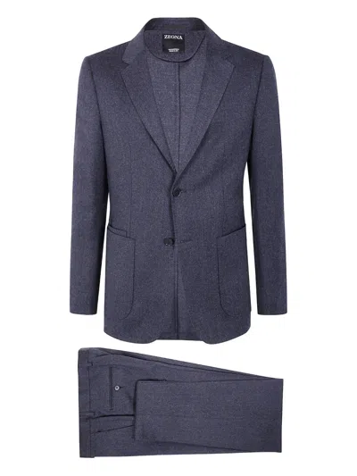 Zegna Wool Suit With Two Button Closure In Gray