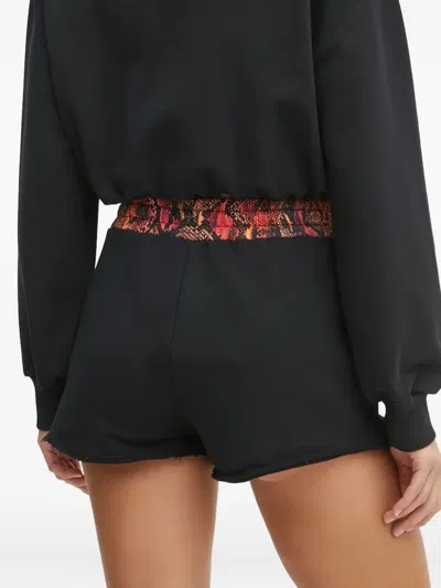 Just Cavalli Snake-print Drawstring Mini Shorts In Black