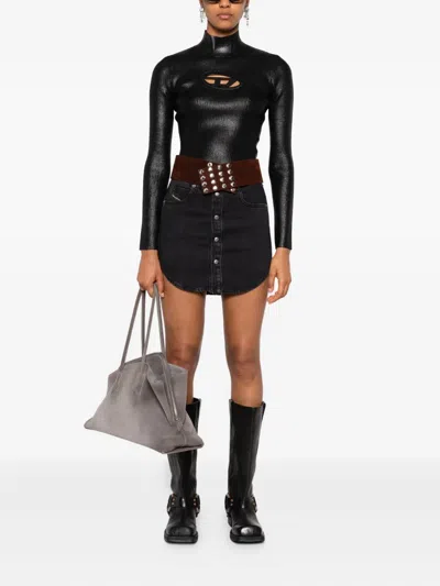 Diesel Ribbed-knit Turtleneck With Shiny Effect In Black