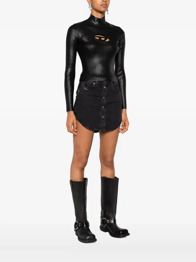 Diesel Ribbed-knit Turtleneck With Shiny Effect In Black