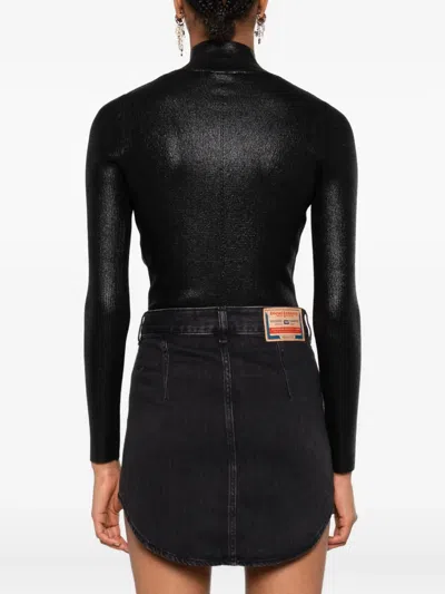 Diesel Ribbed-knit Turtleneck With Shiny Effect In Black