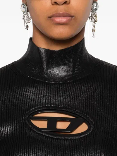 Diesel Ribbed-knit Turtleneck With Shiny Effect In Black