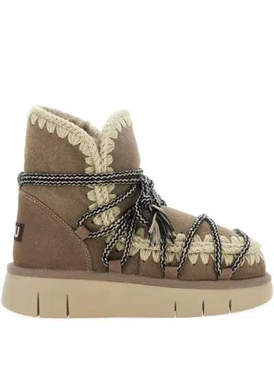 Mou Grey Ankle Boots With Lace Closure And Tassel Detail In Leather Woman In Brown