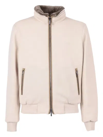 Moorer Minimalist High-collar Jacket With Zip-up Front In Neutral
