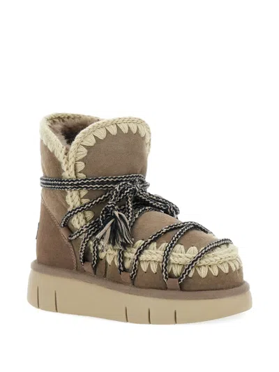 Mou Grey Ankle Boots With Lace Closure And Tassel Detail In Leather Woman In Brown