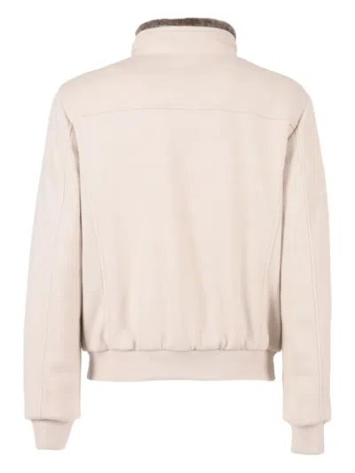 Moorer Minimalist High-collar Jacket With Zip-up Front In Neutral