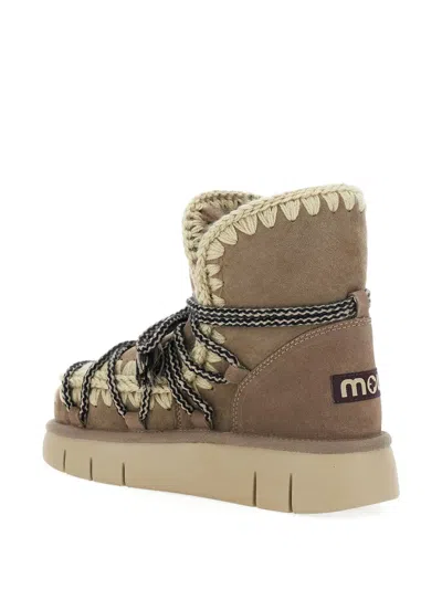 Mou Grey Ankle Boots With Lace Closure And Tassel Detail In Leather Woman In Brown