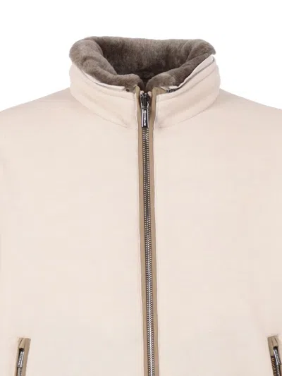 Moorer Minimalist High-collar Jacket With Zip-up Front In Neutral